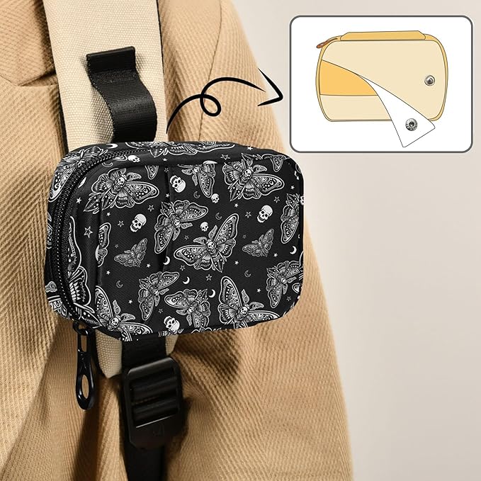 Travel Pill Organizer Bag Weekly Pill Organizer Case Goth Moth Skull Moon Esoteric Portable Small Daily Pill Boxes for Vitamin Fish Oils Supplement Holder with Zipper Compact Size