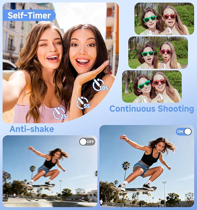 Digital Camera, 2026 Upgraded 56MP Camera with Selfie Screen, Dual Screens Digital Cameras with Smile Capture Anti Shake, Portable Vlogging Cameras with 32GB Memory Card for Kids Teens Girls