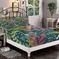 Decorative Bedding Sheet Set Twin XL Size, Leaf Deep Pockets Fitted Sheet & 2 Pillow Sham Set, Abstract Flowers Dragonflies Buds Dandelions Print Microfiber 3pc Bed Sheets Set, for Women & Men Bedding