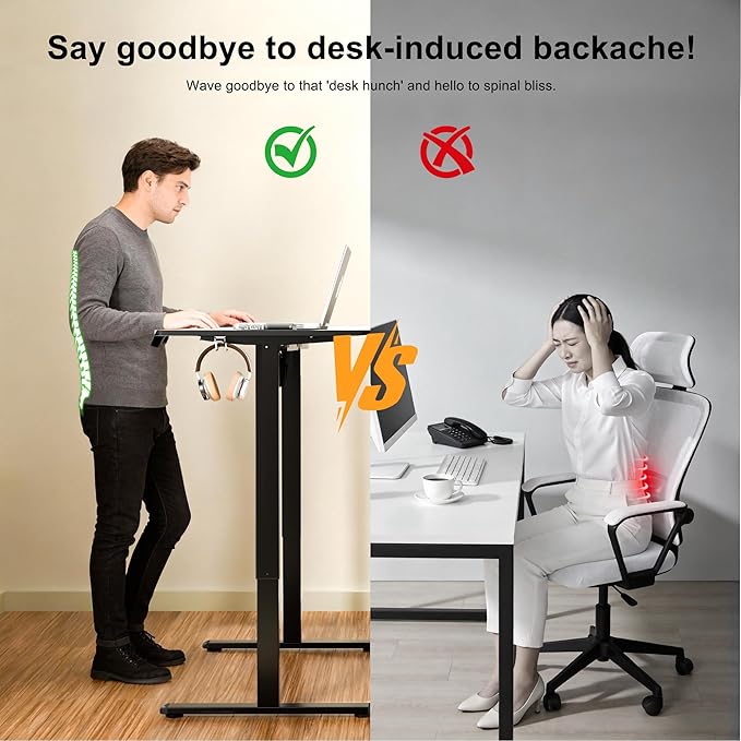 ERGOMAKER Electric Standing Desk, 63" x 23.6" Height Adjustable Sit Stand Desk with Splice Board for Home Office, Computer Desk Memory Preset (Black Frame, Black Desktop)