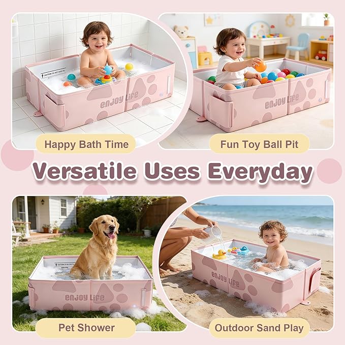 Baby Bathtub, Portable & Collapsible Bath Tub for Infant and Toddler, Foldable Toddler Tub for Small Bathroom, Newborn Baby Bath Essentials for Travel & Beach, Bañera para Bebé, Pink