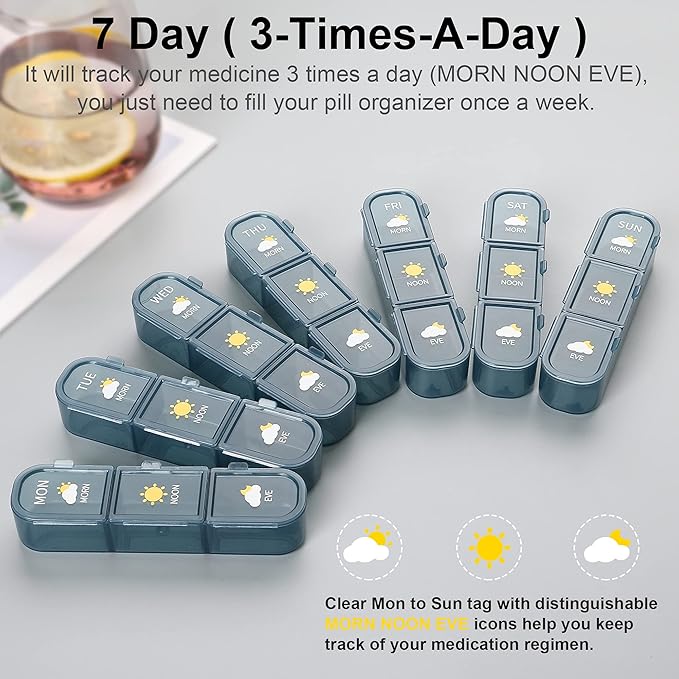 Pill Organizer 3 Times A Day, 7 Day Pill Box - Acedada Weekly Travel Pill Container, Large Medicine Dispenser Vitamins Case Supplements Holder Organizer, Blue