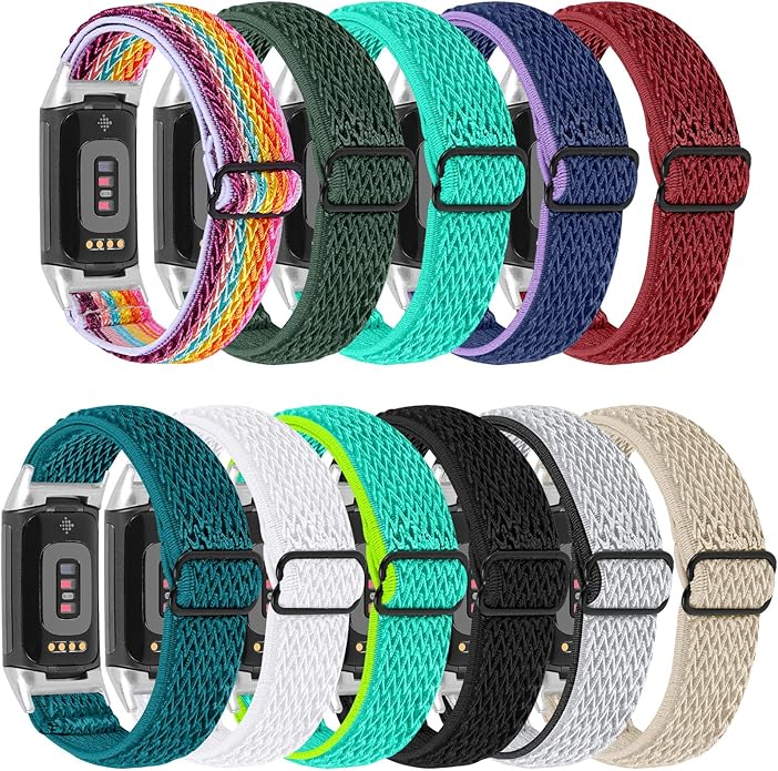 Lijinlan Nylon Band Compatible with Fitbit Charge 5 Advanced Fitness & Health Tracker, Elastic Woven Strap Stretchable Wristband Watch Bands Replacement for Charge 5 for Women Men