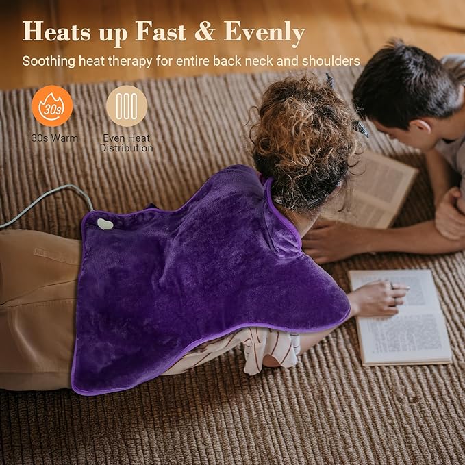 Heating Pad for Back Pain Relief, FSA Eligible HSA, Electric Heating Pads for Back Neck Shoulders, Wearable Large Heat Pad, Christmas Gifts for Mom Women Dad Men, ETL Certified, 24” x 33”, Purple
