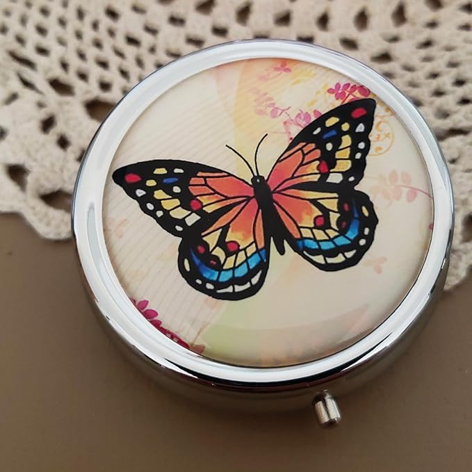 Houder Designer Pill Box Decorative Pill Case with Gift Box - Carry Your Meds in Style (Butterfly)