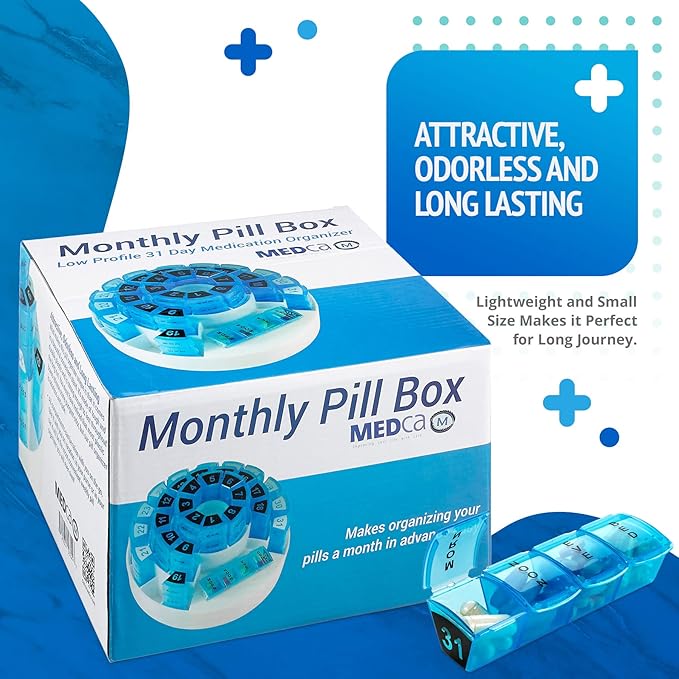 Monthly Pill Box by MEDca - Smart Prescription Organization with Multiple Daily Doses Section, Removable Compartments Perfect for Travelling