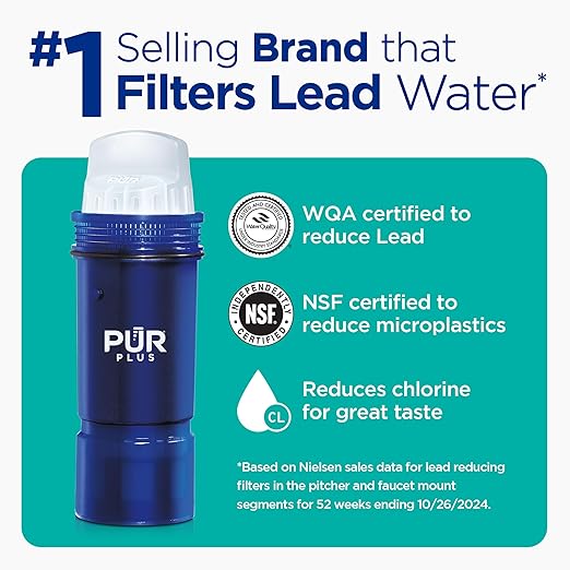 PUR Plus 11-Cup Water Pitcher, 1 Lead-Reducing Filter, Cleaner, Great-Tasting Water, Dishwasher Safe, Powerful Filtration, Filter Change Light Indicator, LockFit Cap Design - Sage