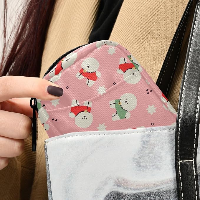 Fustylead Cute Cartoon White Fluffy Bichon Frise Dog Wearing Sweater Pill Organizer for Purse, Weekly Portable Pill Box with Zipper to Storage Vitamins Fish Oils Medications Supplements