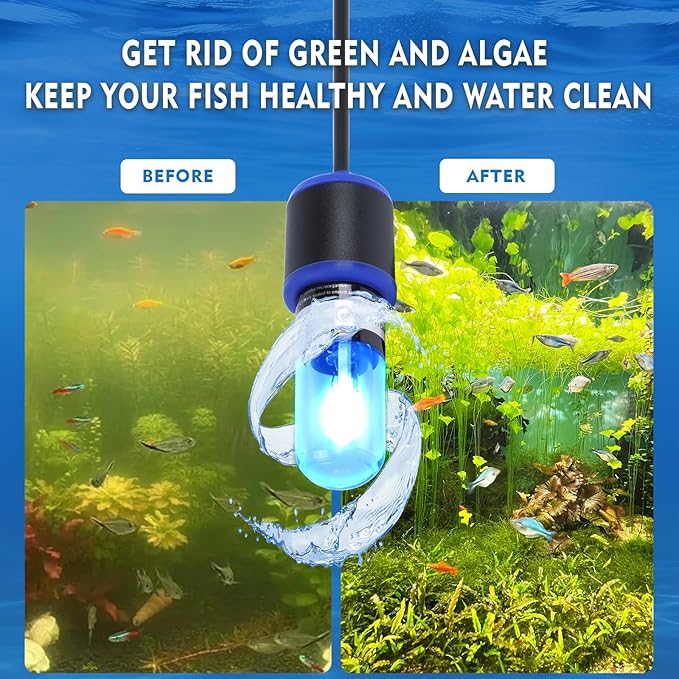 UV-C Aquarium Clean Light with Timer, Mini 3W 5W 7W 9W 11W Submersible Algae Clean Light Water Green Clean Fish Tank Water Clean Lamp for Sump Pond Filter Tank (3W Timer)
