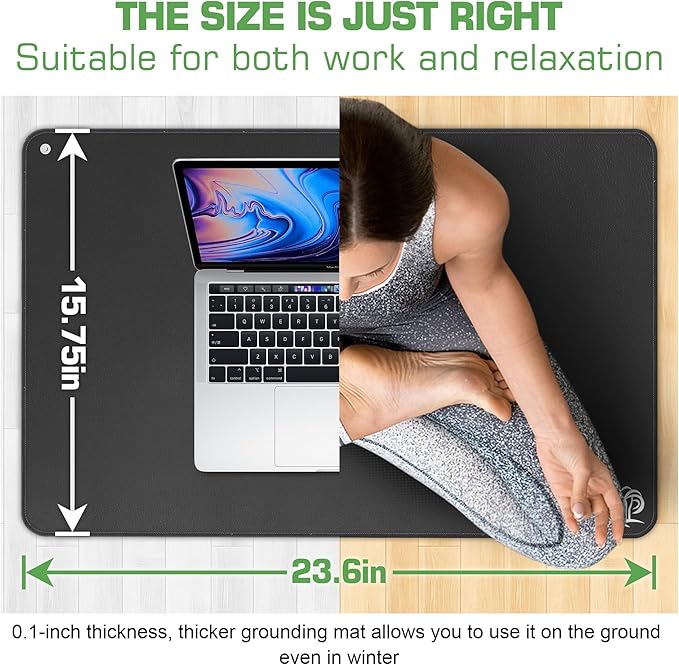 Grounding Mat for Desk to Improve Sleep, Pain Relief, Inflammation, Balanced Energy, 16 x 24 inch 3MM Thickened Earthing Mat Grounding Pad for Feet, Working, Yoga, Enjoy The Grounding Effect at Home