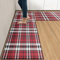 Arttown Red Anti-Fatigue Kitchen Rug Set of 2 Plaid Cushioned Floor Standing Mat Waterproof Non-Slip Mat and PVC Ergonomic Comfort Foam Rug