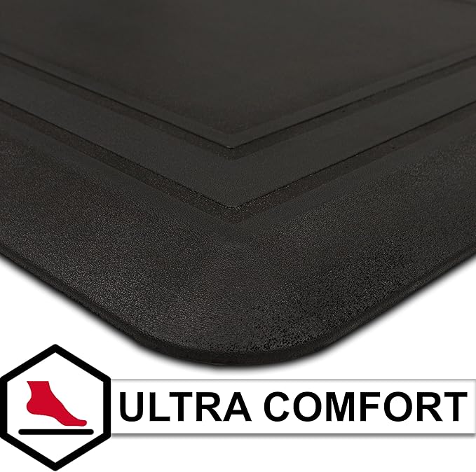 Tempur-Pedic Ultra Comfort Anti-Fatigue Frame Raven 1' 8" x 3' 6" Kitchen Floor Mat Cushioned Ergonomic Standing Desk Mat Waterproof Non-Skid Foam