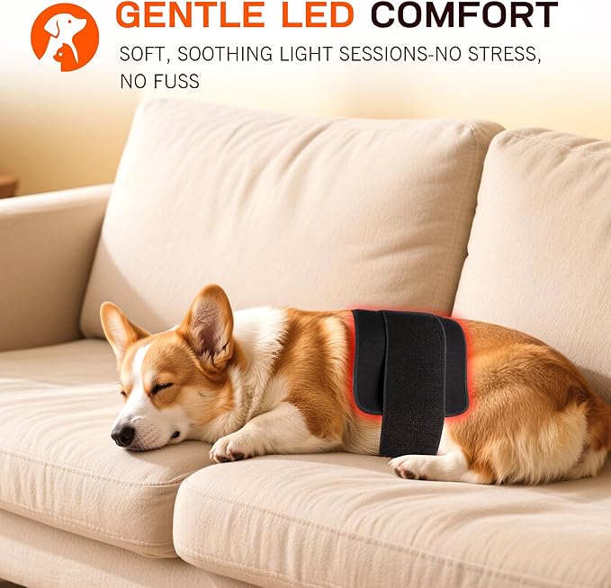 Red Light Therapy Belt for Dogs, Portable 16 × 8 in 660/850 nm 120-LED Pad, Wearable Infrared Device for Stiff Joints & Back Comfort, Flexible Wrap Straps