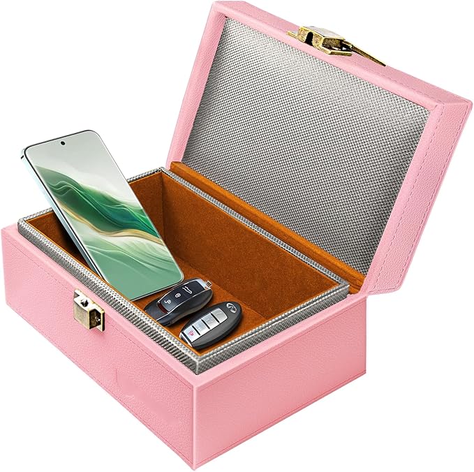 Faraday Box for Car Keys, Faraday Key Fob Protector, Anti Theft Faraday Cage, Keyless Entry Protector Faraday Pouch for Key fob, RFID Signal Blocking Box(Pink,L)