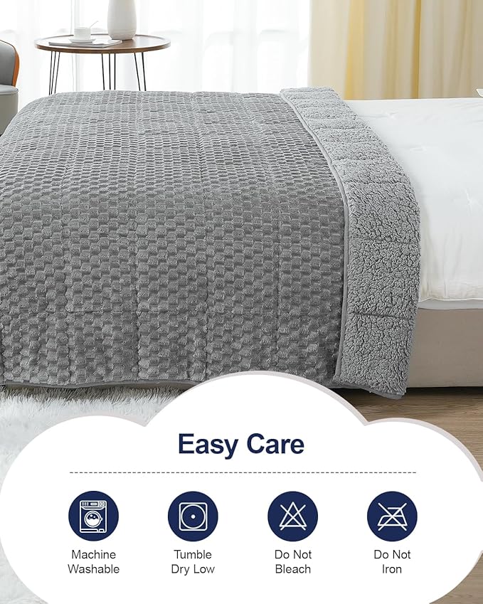 Super Soft Luxury Fleece Sherpa Weighted Blanket for Teens, 7lbs Small Weighted Lap Blanket for Adults, Turtle Shell Cozy Warm Throw for Winter, Compact Heavy Blanket for Better Sleep, Grey, 41"x60"