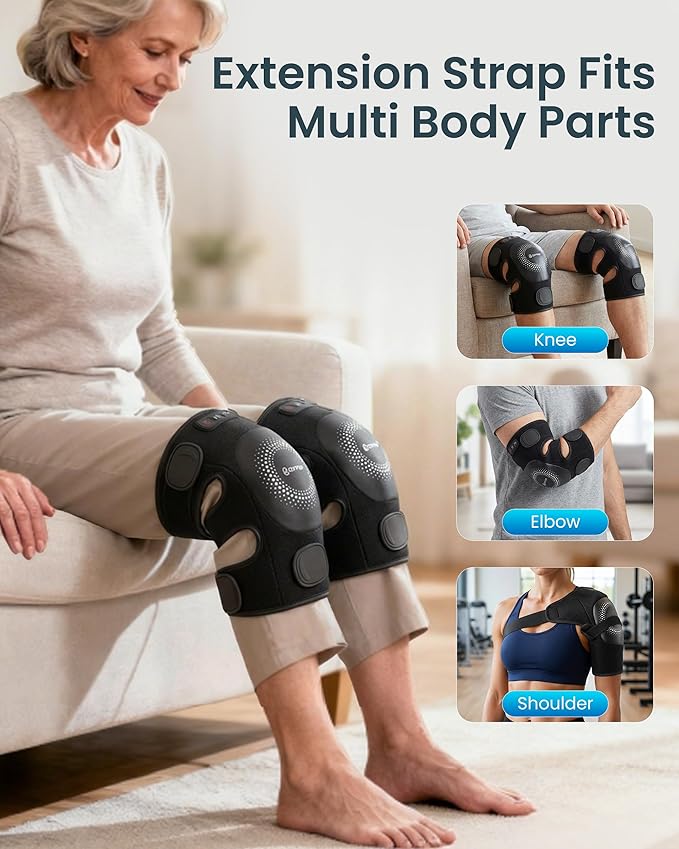 COMFIER Cordless Knee Massager with Graphene Heating, 3 Vibration Motors, Rechargeable Heated Knee Brace with 5 Modes & 3 Heat Levels, Portable Heating Pad for Men Women Seniors, Gift for Mom Dad
