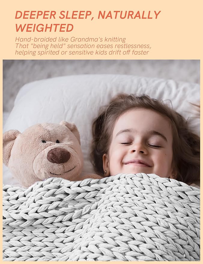YnM Cooling Weighted Blanket, 100% Cotton Handmade Chunky Knitted Blanket, Weighted Lap, Breathable Heavy Blankets, Machine Washable Throw for Sleep or Home Decor (Light Grey, 40x50 Inch, 7lbs)
