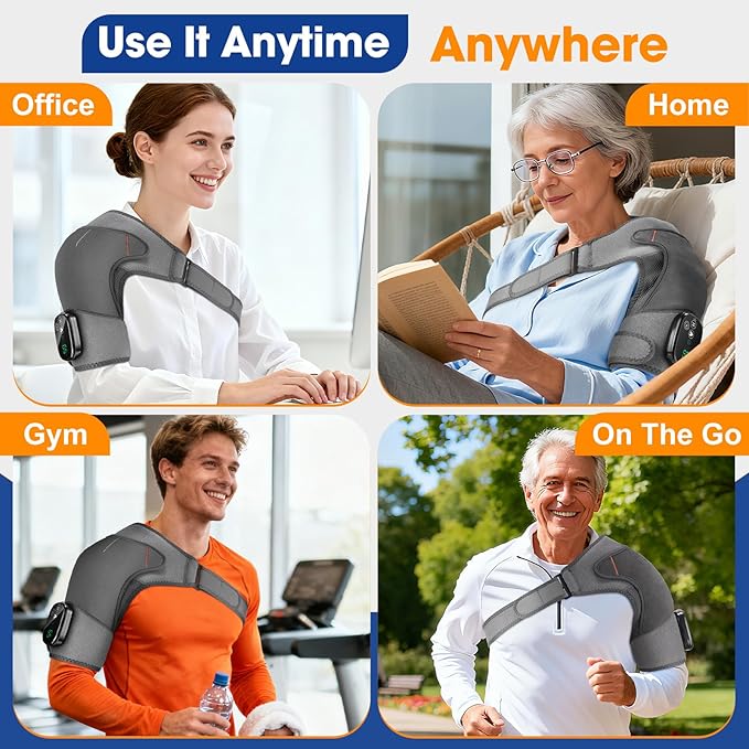 Upgraded Cordless Shoulder Heating Pad with Vibration, Rotator Cuff Pain Relief Pad with 4 Motors & Larger Heating Area, 5 Heat & Vibration Modes & 3Timer, 5000mAh Battery, Portable Shoulder Massager