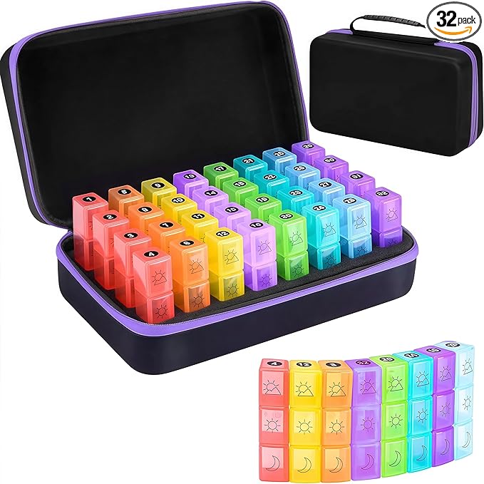 WEEOATAR Month Pill Box Organizer Medicine Planner Pill Dispenser, 3 Times a Day, Easy to Use with Zippers, Medical Supplies with Individual Compartments for Vitamin, Fish Oil, Supplements (Purple)