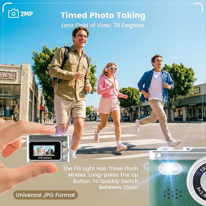 Green Mini Keychain Camera, 1080P Tiny Retro Wearable Digital Camera with 0.96" Screen, Portable 20g Micro Video Recorder for Travel, Small Vintage Pocket Camcorder with Flash, 32G SD Card, Type-C
