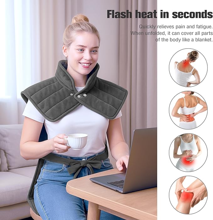 Heating Pad for Neck and Shoulders and Back,Holiday and Birthday Gifts for Family, Friends, and Seniors,Heating Pad for Back Pain Relief,10 Heat Settings, 3 Timers, Auto-Off (Gray)