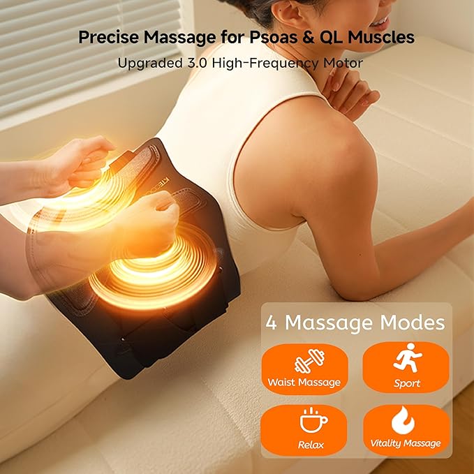 Heating Pad for Lower Back -45" Cordless Massager Heat Belt-Portable Massage Support Heated Relief Pain Cramps-4 Heat & Vibration Brace Wrap Women Men Christmas Birthday Gifts
