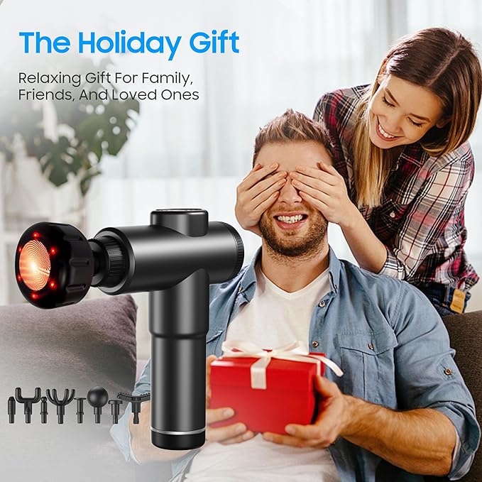 Massage Gun – Deep Tissue Muscle Massager for Pain Relief & Recovery, Massage Gun with Heat, 9 Massage Heads, Carrying Case, Handheld Electric Percussion Massager,
