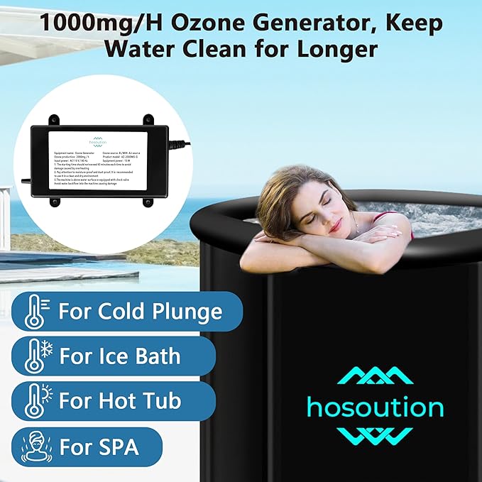 1000mg/H Ozone Generator, Ozone Generator Water Keep Cold Plunge Clean for Longer, Cold Plunge Filter, Ozone Bubbler for Produce, Ozone Generator for Cold Plunge, Ice Bath, Hot Tub, Spa