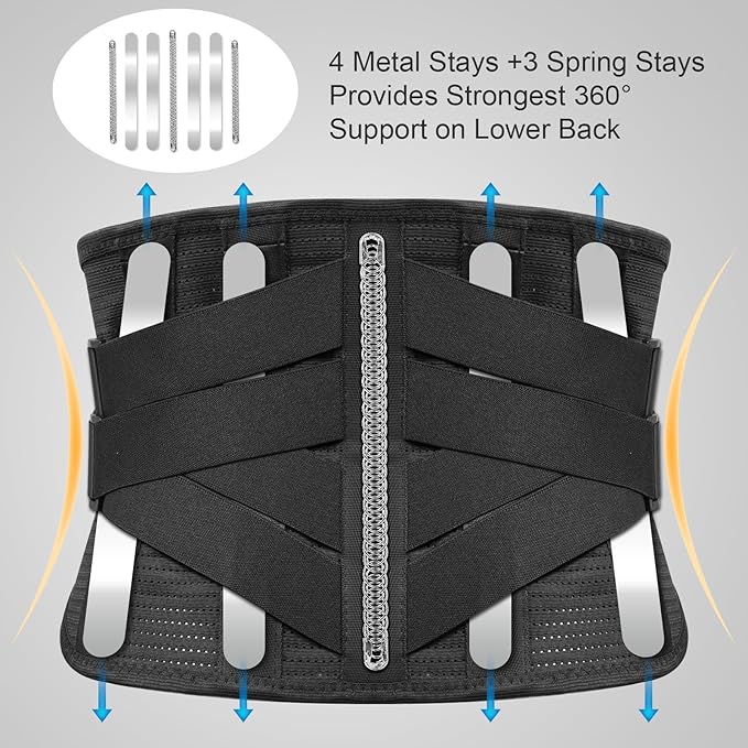Heated Back Brace for Lower Back Pain, for Men and Women, Superior Support Belt for Sciatica, Herniated Disc, and Scoliosis Relief - Breathable Lumbar Support for Work and Heavy Lifting