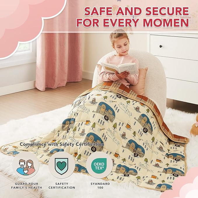 CuteKing Weighted Blanket - Weighted Blanket with Premium Glass Beads - Breathable Heavy Blanket for Comfortable Rest - Thick Blanket All Season(5lbs, 36"x48", Camping)