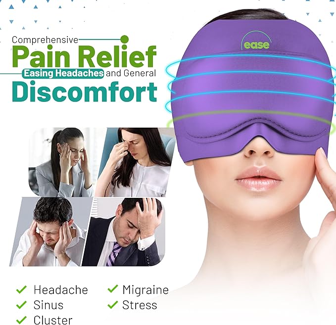 Migraine Relief Cap - 2 in 1 Soothing Headache Relief Cap with Detachable Eye Mask 20% Extra Gel - Headache Hat for Migraines - Cold Ice Head Wrap Products for Stress, Tension, Hangover & Puffy Eyes