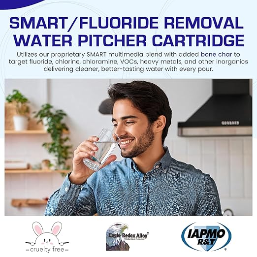 Crystal Quest SMART/Fluoride Removal Water Filter Pitcher Cartridge – Advanced Filtration for Clean, Healthy Water, Removes Contaminants, Long-Lasting, Easy Installation - 1,000 Gallons [Pack of 2]