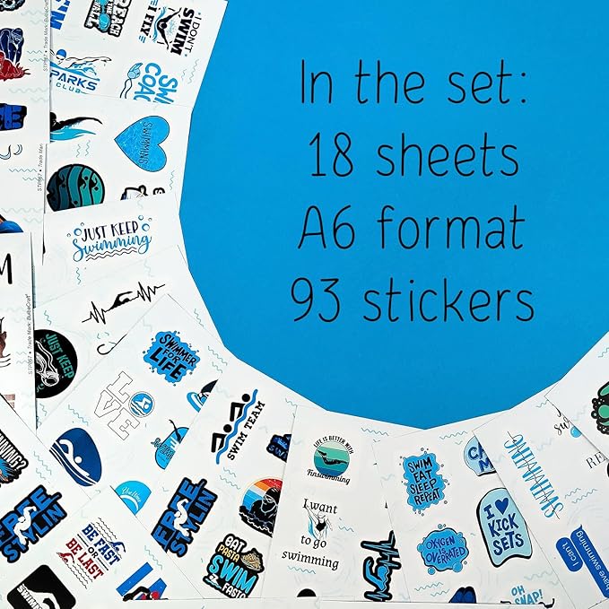 BulbaCraft Adult Swim Stickers, Swimming Stickers, Swimmer Decals, Swimmer Gifts, Swim Party Favors, Gifts for Women & Men