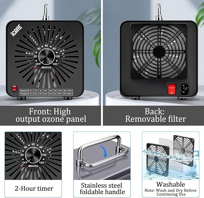 Ozone Generator, 48,000mg/h Commercial Ozone Machine Odor Removal, High Capacity O3 Odor Eliminator Deodorizer with 120Min Timer for Home, Pet, Smoke, Car, Basements for 4000 Square Feet Grey