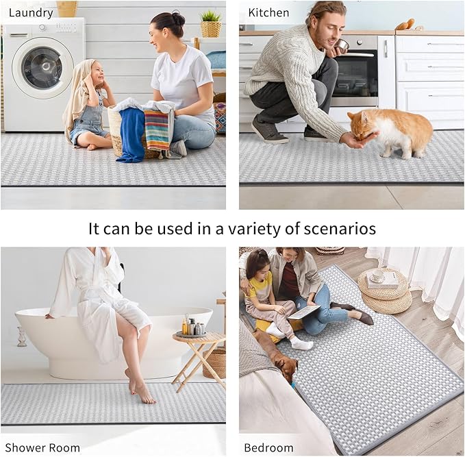 Large Kitchen Runner Rugs Long Kitchen Mat Non Slip Washable, Super Absorbent Soft Chenille Braided Kitchen Mats for Floor, Rubber Backing Kitchen Sink Standing Mat, Easy Clean, Gray 36"x71"