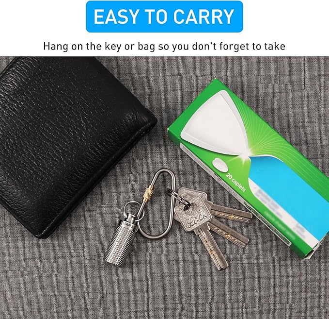 Titanium Waterproof Keychain Pill Holder Container,Portable Mini Size Pill Box Case for Outdoor Travel Camping