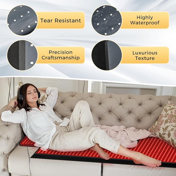 Red Light Therapy Mat, 2in1 LEDs (660nm& 850nm) Red Light Therapy Blanket, Premium Material, Adjustable Timer & Intensity