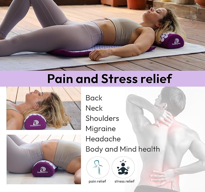 Acupressure Mat & Pillow Set – Extra-Long 29” Acupressure Therapy for Back & Neck Pain Relief, Sciatica, Stress Relief & Sleep Support – Includes Carry Bag & Hot/Cold Pack (Purple)