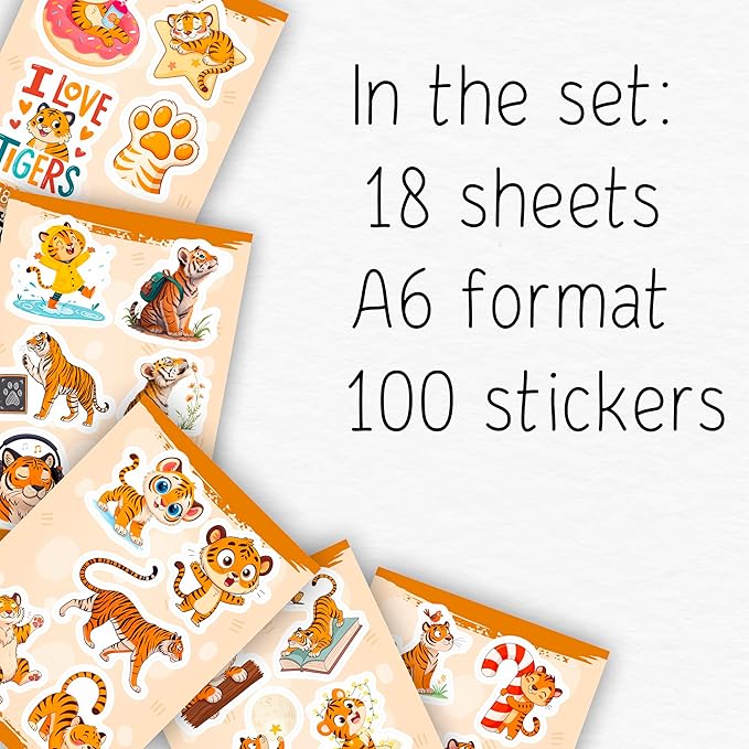 100Pcs Tiger Stickers Waterproof or Laptop - Tiger Gifts & Party Supplies - Jungle Animals Stickers, Wildlife Decals - Gift for Women & Men