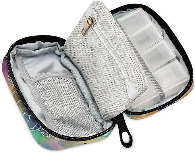 Colorful Watercolor Sea Turtles Cute Pill Organizer Weekly Travel Pill Box 7 Day Large Capacity Pill Dispenser Case with 8 Pill Container Daily Pill Box Organizer Vitamin Holder Pill Bottle Or