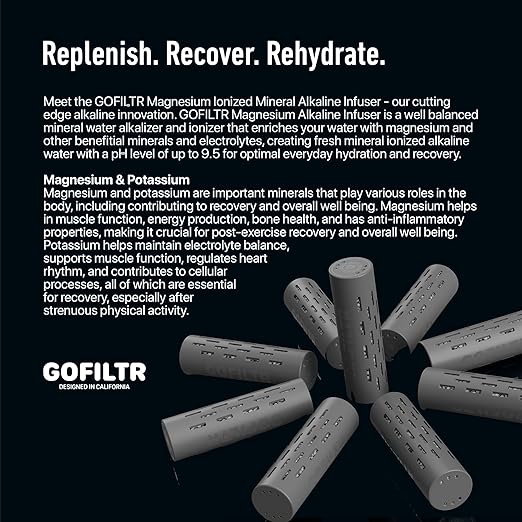 GOFILTR Magnesium Alkaline Water Infuser - 9.5 pH + Electrolytes for Any Water Bottle/Small Pitcher, 750 Refills / 3 Months, Ionized Mineral Water Infuser (Original 1 Pack)