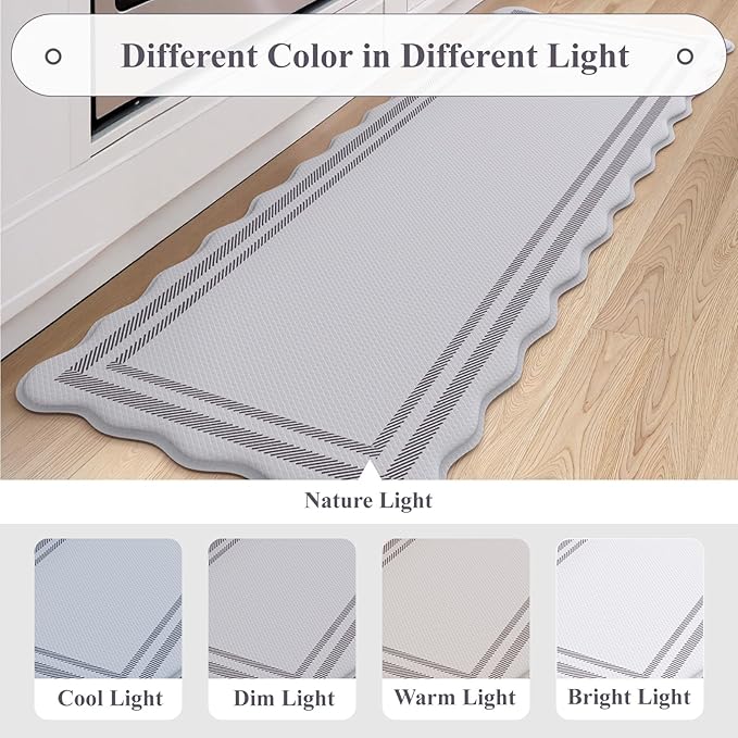 KIMODE Anti Fatigue Kitchen Mats, Light Grey Kitchen Rugs, Padded Kitchen Mat for Floor, Comfort Standing Desk Mat, Cushioned Kitchen Mats for Floor 2 Piece for Laundry Office Sink 17"x47"+17"x29"