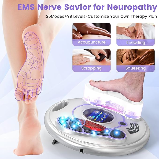 EMS Foot Massager for Neuropathy, NMES Foot Stimulator for Neuropathy Feet Massager for Circulation and Pain Relief EMS with TENS Unit Muscle Stimulator Pads