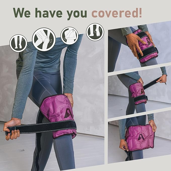 Hot and Cold Therapy Knee Wrap Gel Pack (10" x 12.5") Reusable Heating Pad & Flexible Freezer Pack for Leg Injuries and Knee Pain Relief - Purple