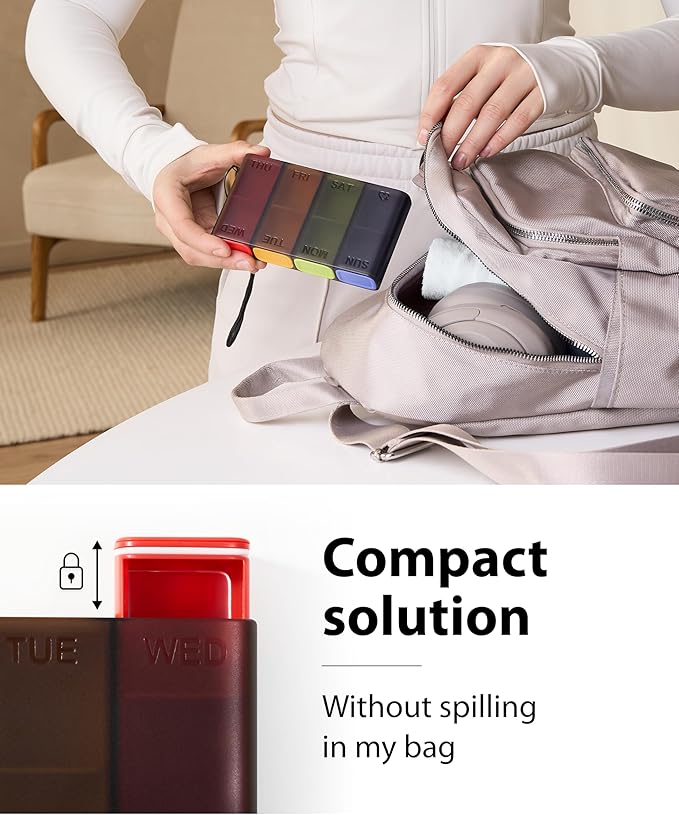 Travel Pill Organizer – Weekly Case for Once-Daily Use, Compact Pill Box 7 Day for Purse, Smooth Slide-Out Access, 8 Compartments for Daily Vitamins and Supplements, Easy to Use at Home or On the Go