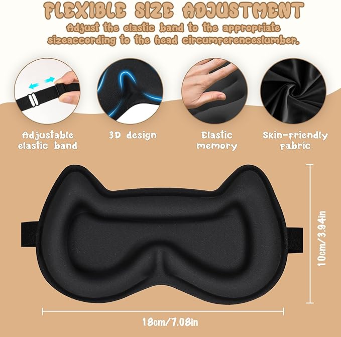 Kids Sleep Mask Eye Mask: 3D Contoured Cup Sleeping Masks, Blindfold with Adjustable Strap, Kids Eye Cover for Boys, Girls, Teens, Pressure-Free with Memory Foam Face Mask for Sleeping (Black)