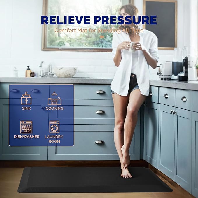 FEATOL Anti Fatigue Mat for Standing, 9/10 Extra Thick Ergonomic Standing Desk Mat, Comfort Memory Foam Standing Mat at Home,Office All Day (20" x 32", Black, 1PC)