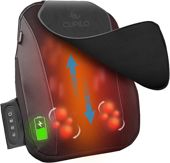 HSA Approved Cordless Shiatsu Back Massager - FSA Eligible Lower Back Massager for Pain Relief Deep Tissue, Movable Massage Head, Lumbar Massager with Heat, Rechargeable Massager
