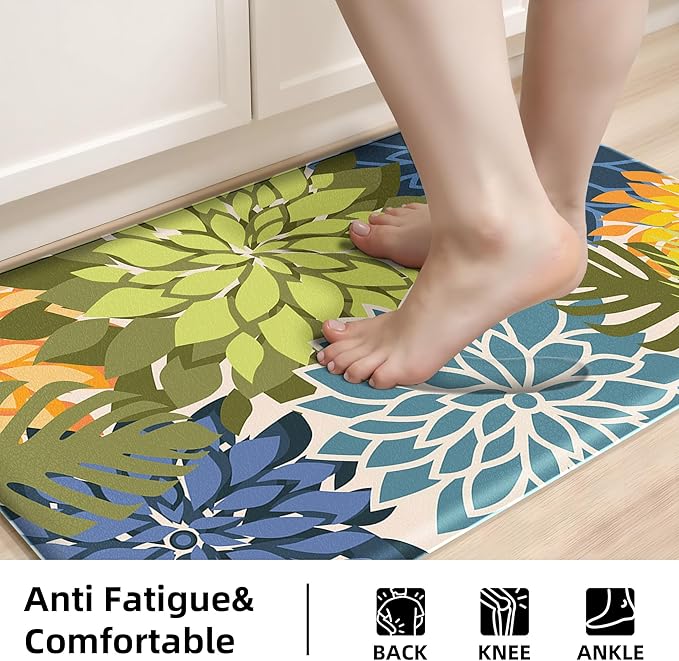 Kitchen Mats for Floor 2 Piece Cushioned Anti Fatigue Kitchen Mats Waterproof Non Slip Kitchen Mat Rug Set Comfort Foam Standing Mat for Sink, Laundry, Office, Yellow Green