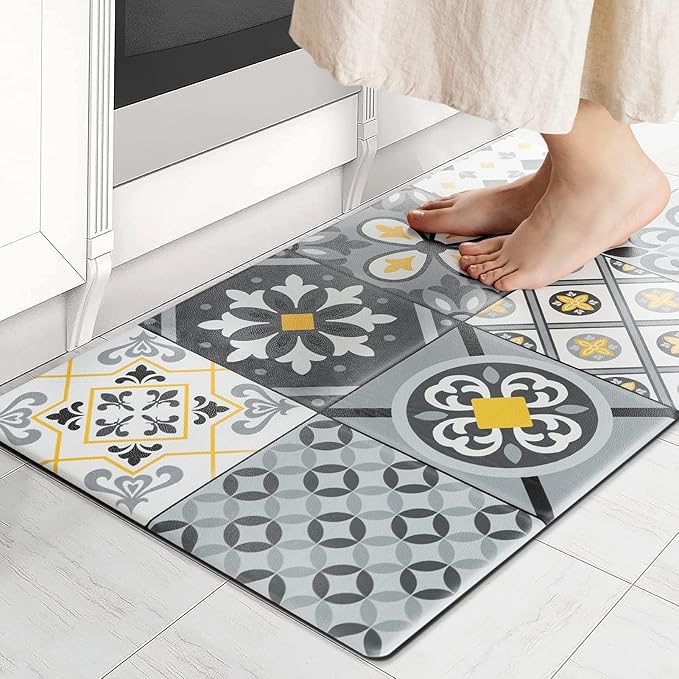 Ashler Kitchen Mats Cushioned Anti-Fatigue Kitchen Rugs, Non-Slip Waterproof Kitchen Floor Mats, Ergonomic Comfort Foam Standing Rug for Kitchen, Office, Floor, Laundry, Sink, 17x29 in, Light Grey
